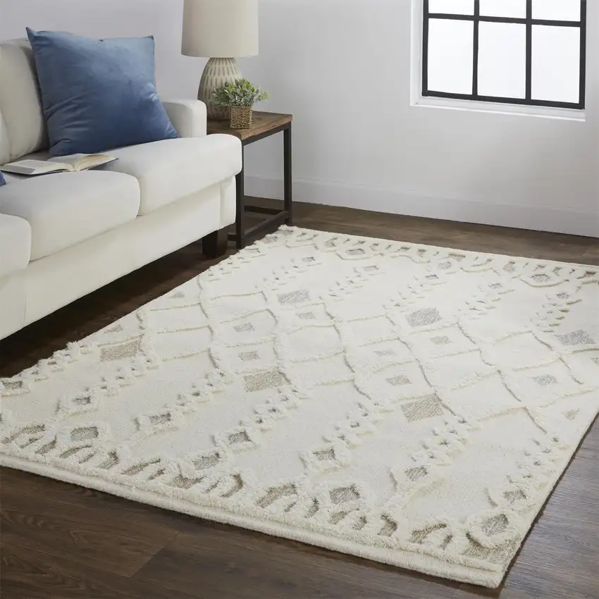 Gray and Ivory Wool Geometric Hand Tufted Area Rug Photo 8