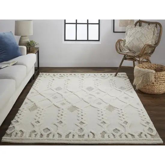 Gray and Ivory Wool Geometric Hand Tufted Area Rug Photo 7