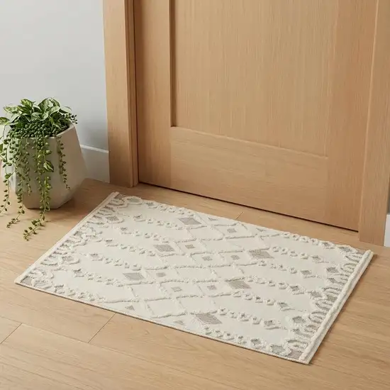 Ivory Tan And Silver Wool Geometric Tufted Handmade Stain Resistant Area Rug Photo 1