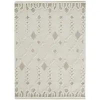 Photo of Ivory Tan And Silver Wool Geometric Tufted Handmade Stain Resistant Area Rug
