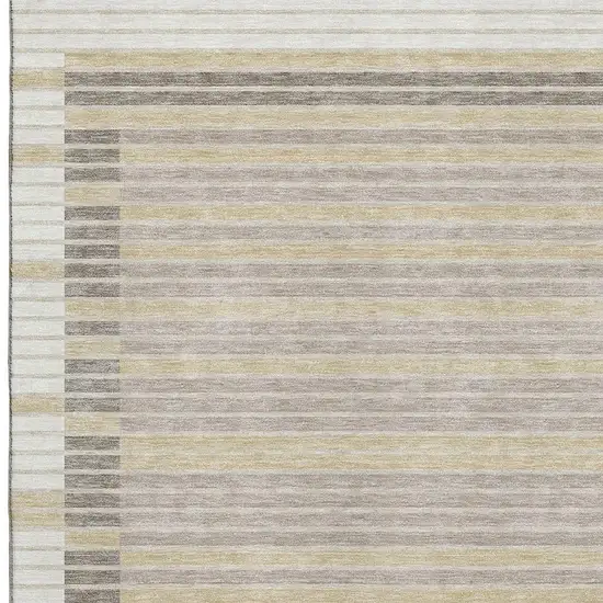 Ivory Tan And Taupe Striped Washable Area Rug With UV Protection Photo 2