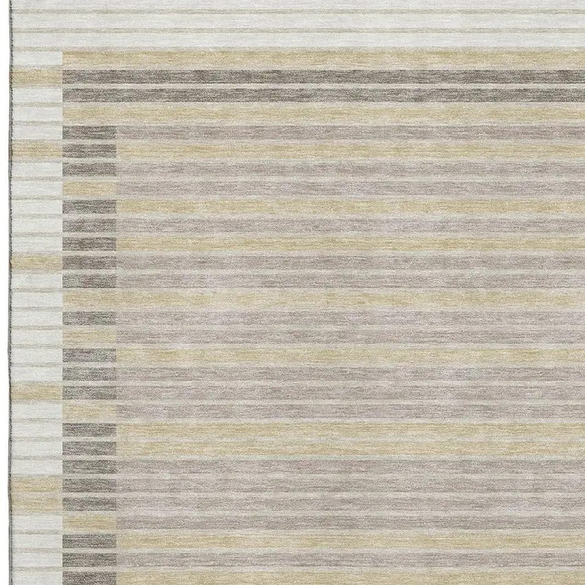 Ivory Tan And Taupe Striped Washable Area Rug With UV Protection Photo 2