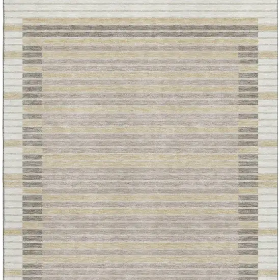 Ivory Tan And Taupe Striped Washable Area Rug With UV Protection Photo 3