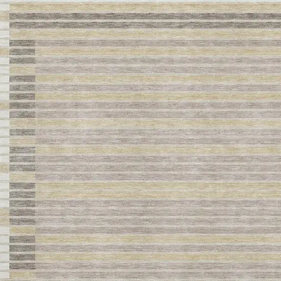 Ivory Tan And Taupe Striped Washable Area Rug With UV Protection Photo 2