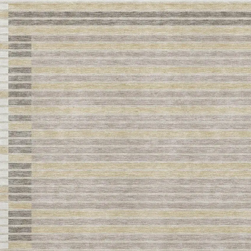 Ivory Tan And Taupe Striped Washable Area Rug With UV Protection Photo 2