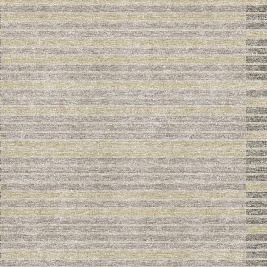 Ivory Tan And Taupe Striped Washable Area Rug With UV Protection Photo 2
