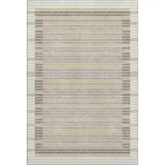 Ivory Tan And Taupe Striped Washable Area Rug With UV Protection Photo 1
