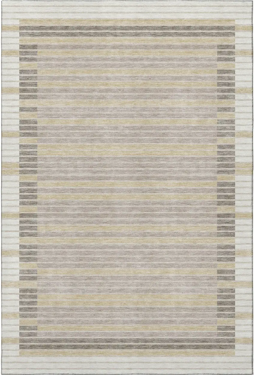Ivory Tan And Taupe Striped Washable Area Rug With UV Protection Photo 3