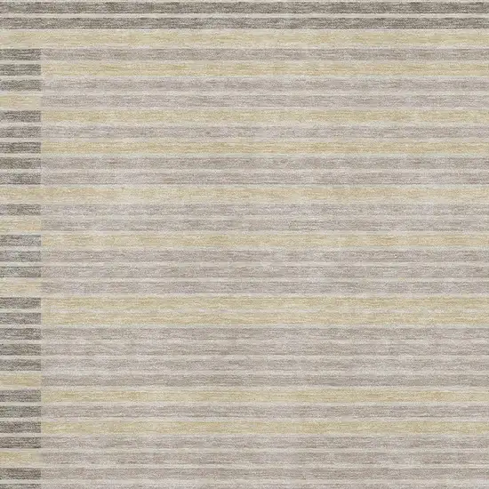 Ivory Tan And Taupe Striped Washable Area Rug With UV Protection Photo 2