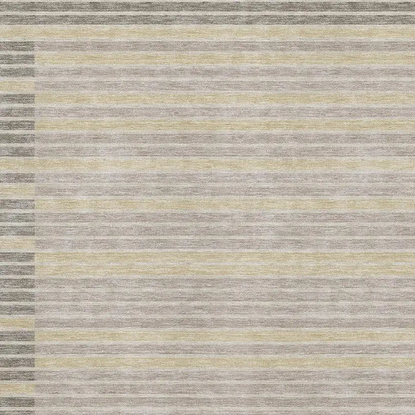Ivory Tan And Taupe Striped Washable Area Rug With UV Protection Photo 2