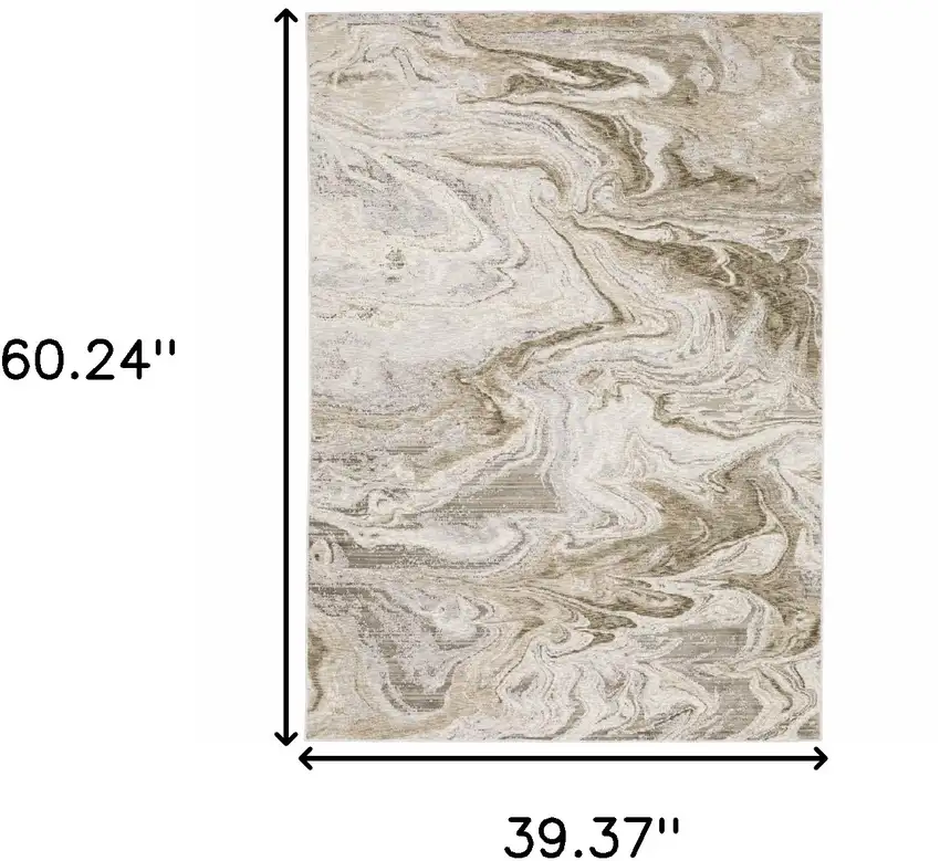 Ivory Tan Beige Grey And Brown Abstract Power Loom Stain Resistant Area Rug Photo 10