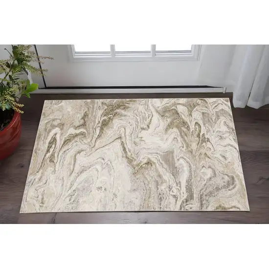 Ivory Tan Beige Grey And Brown Abstract Power Loom Stain Resistant Area Rug Photo 1