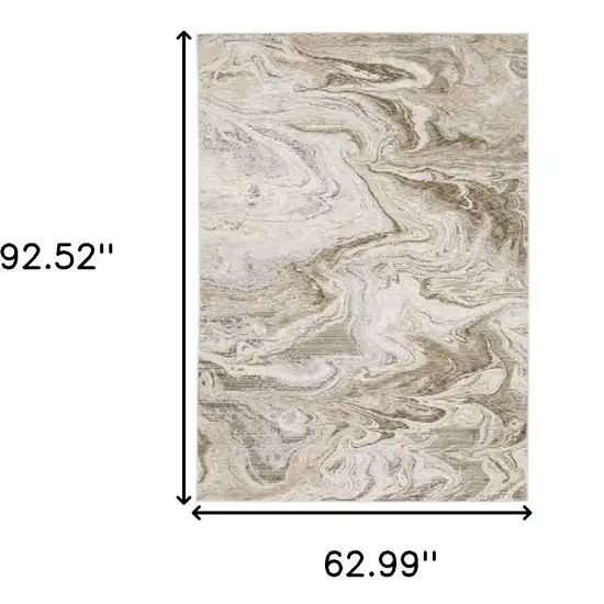 Ivory Tan Beige Grey And Brown Abstract Power Loom Stain Resistant Area Rug Photo 3