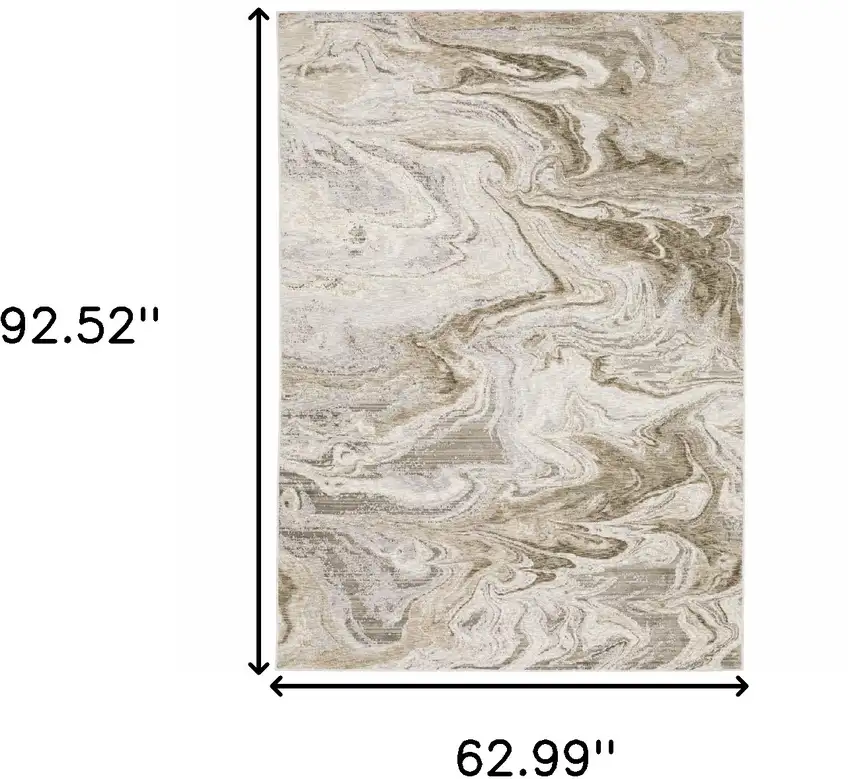 Ivory Tan Beige Grey And Brown Abstract Power Loom Stain Resistant Area Rug Photo 3