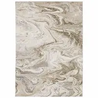 Photo of Ivory Tan Beige Grey And Brown Abstract Power Loom Stain Resistant Area Rug