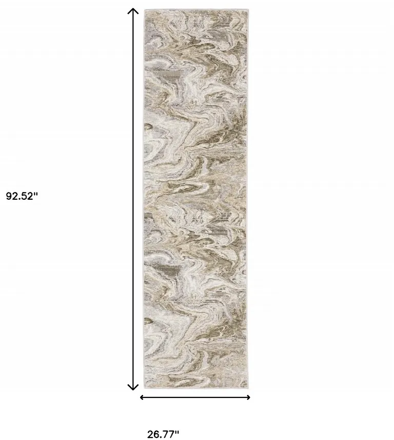 Ivory Tan Beige Grey And Brown Abstract Power Loom Stain Resistant Runner Rug Photo 3