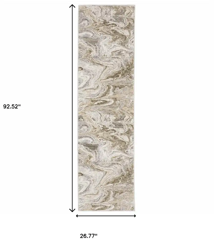 Ivory Tan Beige Grey And Brown Abstract Power Loom Stain Resistant Runner Rug Photo 10
