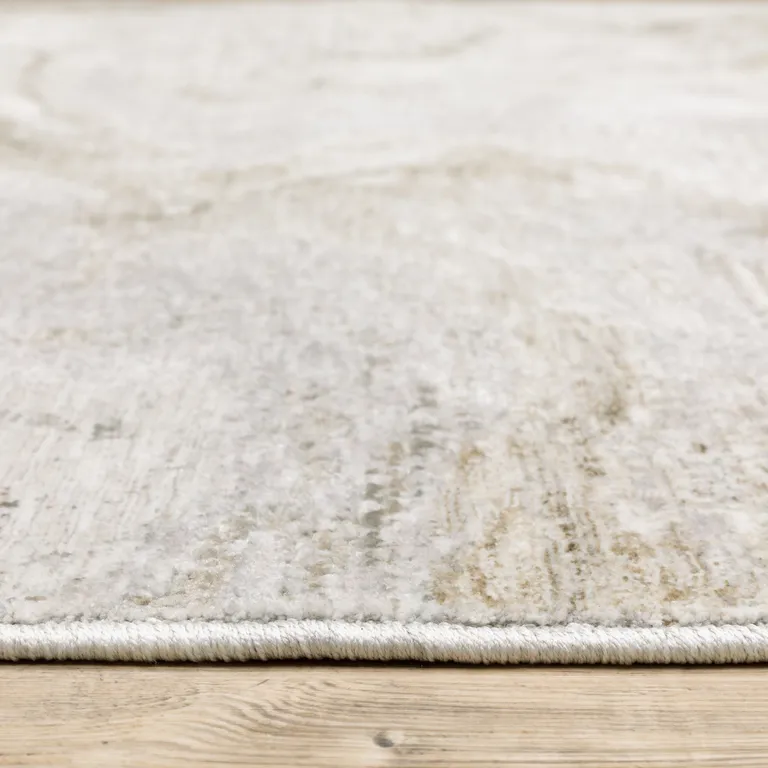 Ivory Tan Beige Grey And Brown Abstract Power Loom Stain Resistant Runner Rug Photo 2