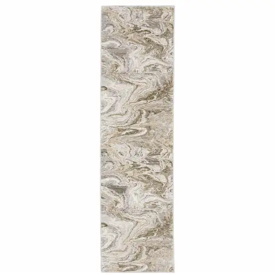 2' X 8' Ivory Tan Beige Grey And Brown Abstract Power Loom Stain Resistant Runner Rug Photo 2