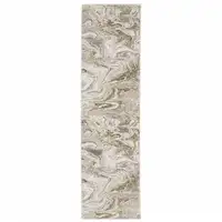 Photo of Ivory Tan Beige Grey And Brown Abstract Power Loom Stain Resistant Runner Rug
