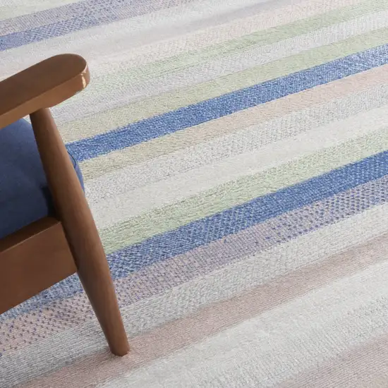 Ivory Tan and Blue Abstract Distressed Non Skid Area Rug Photo 9