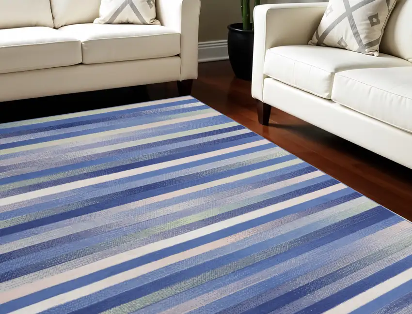 Ivory Tan and Blue Abstract Distressed Non Skid Area Rug Photo 1