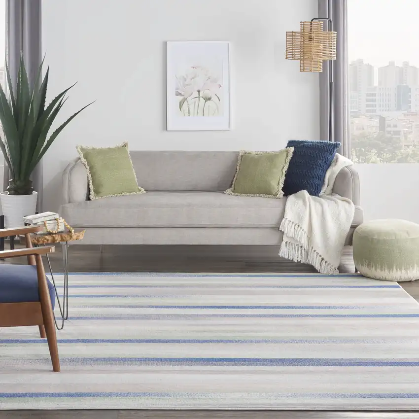 Ivory Tan and Blue Abstract Distressed Non Skid Area Rug Photo 5