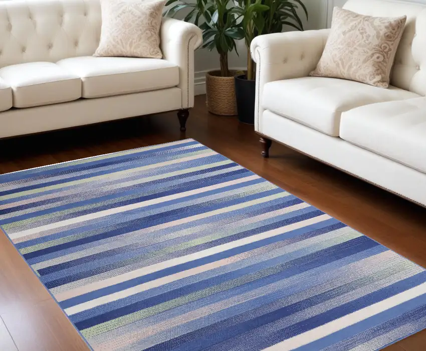 Ivory Tan and Blue Abstract Distressed Non Skid Area Rug Photo 1