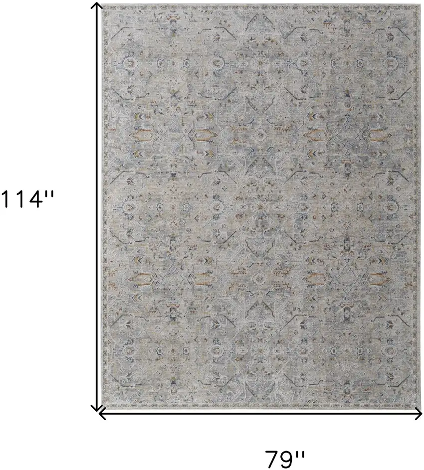 Ivory Tan and Blue Abstract Power Loom Worn Faded Area Rug With Fringe Photo 3