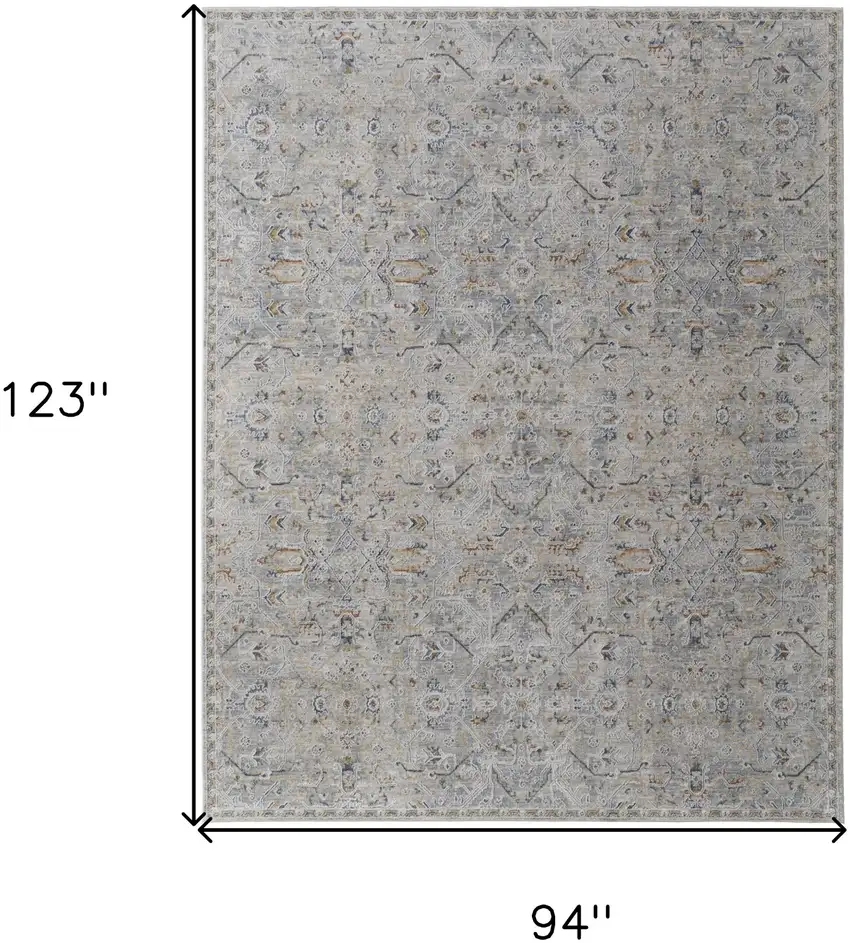 Ivory Tan and Blue Abstract Power Loom Worn Faded Area Rug With Fringe Photo 3