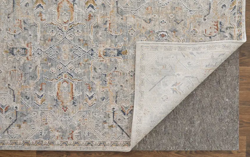 Ivory Tan and Blue Abstract Power Loom Worn Faded Area Rug With Fringe Photo 7