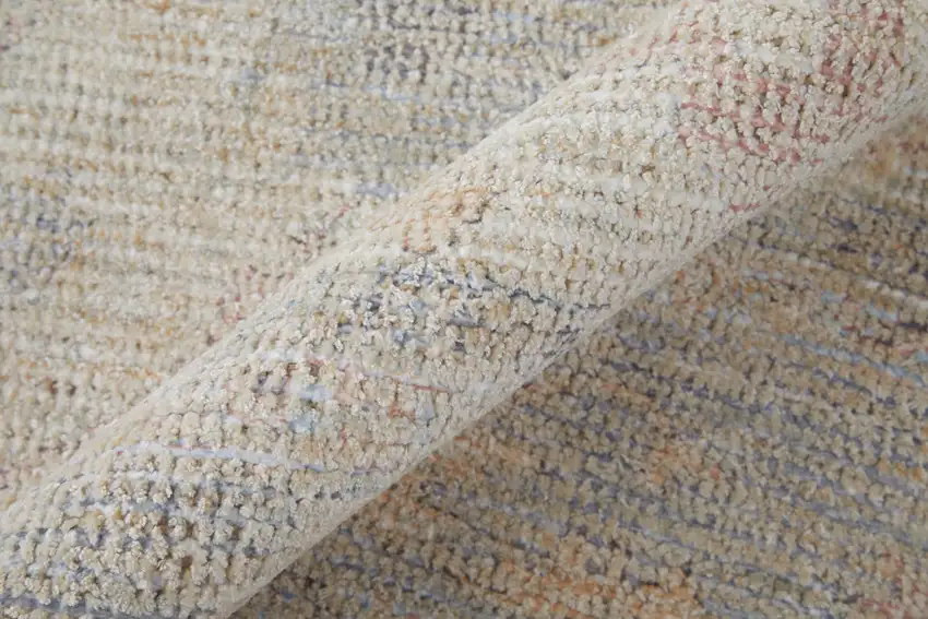 Ivory Tan and Blue Floral Hand Woven Distressed Area Rug With Fringe Photo 6