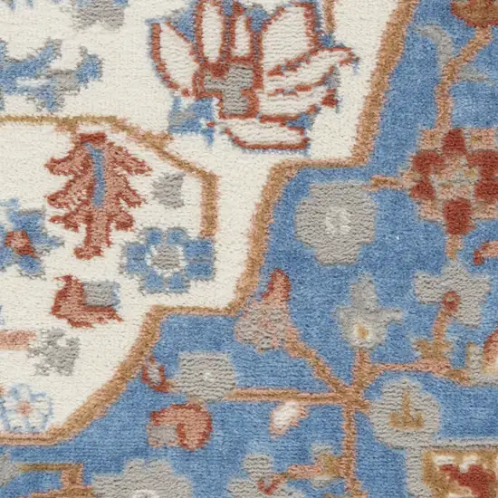 Ivory Tan and Blue Floral Medallion Non Skid Area Rug Photo 4