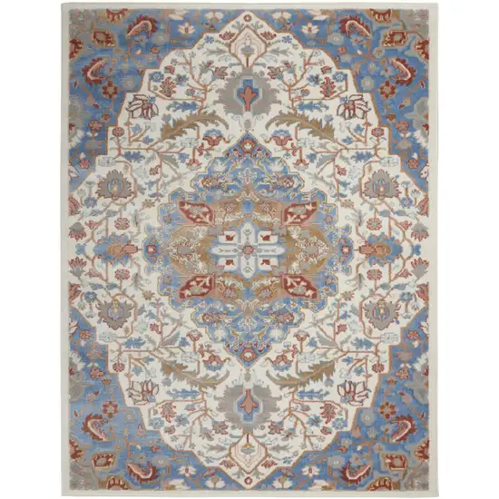 Ivory Tan and Blue Floral Medallion Non Skid Area Rug Photo 1