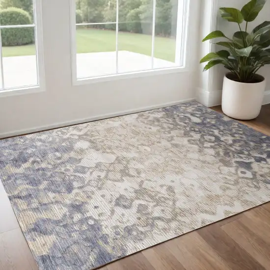 Ivory Tan and Blue Ombre Power Loom Area Rug Photo 1