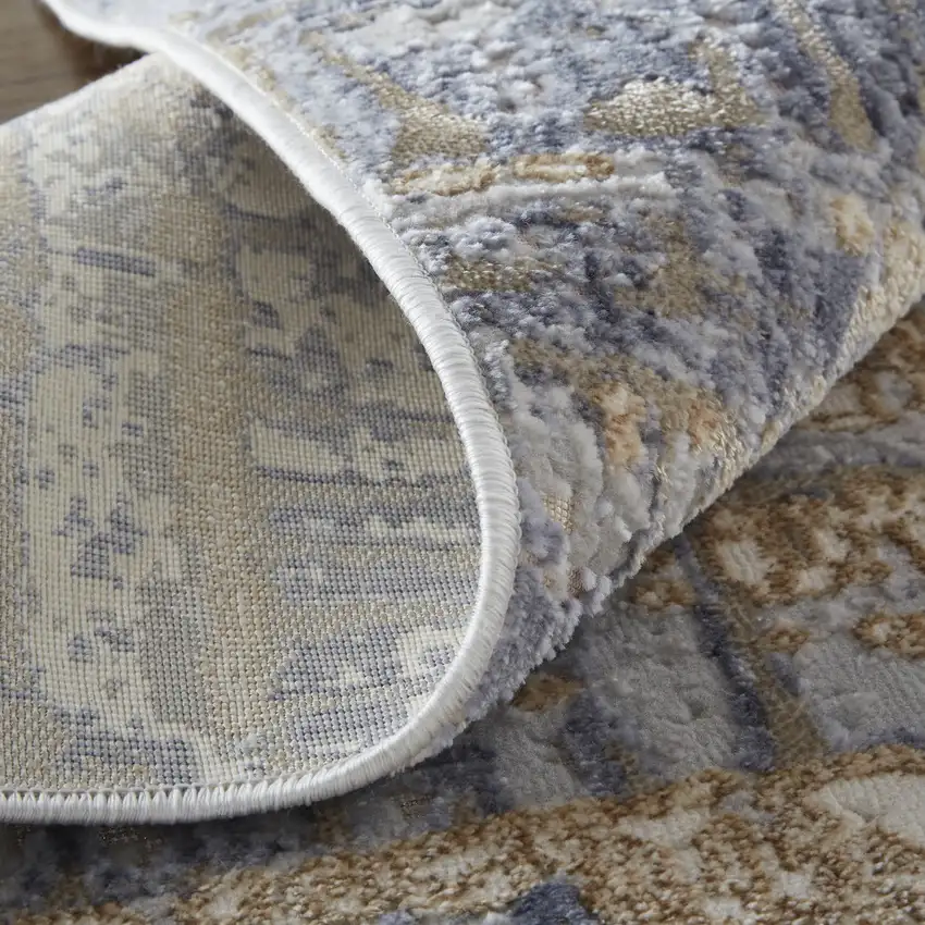 Ivory Tan and Blue Ombre Power Loom Worn Faded Area Rug Photo 7