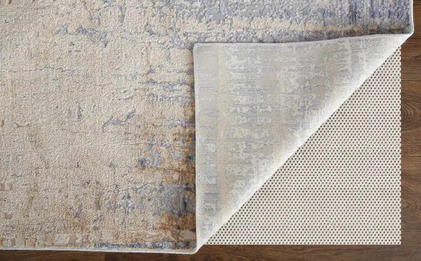 Ivory Tan and Blue Ombre Power Loom Worn Faded Area Rug Photo 4