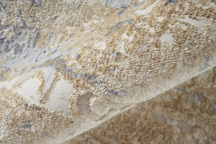 Ivory Tan and Blue Ombre Power Loom Worn Faded Area Rug Photo 6