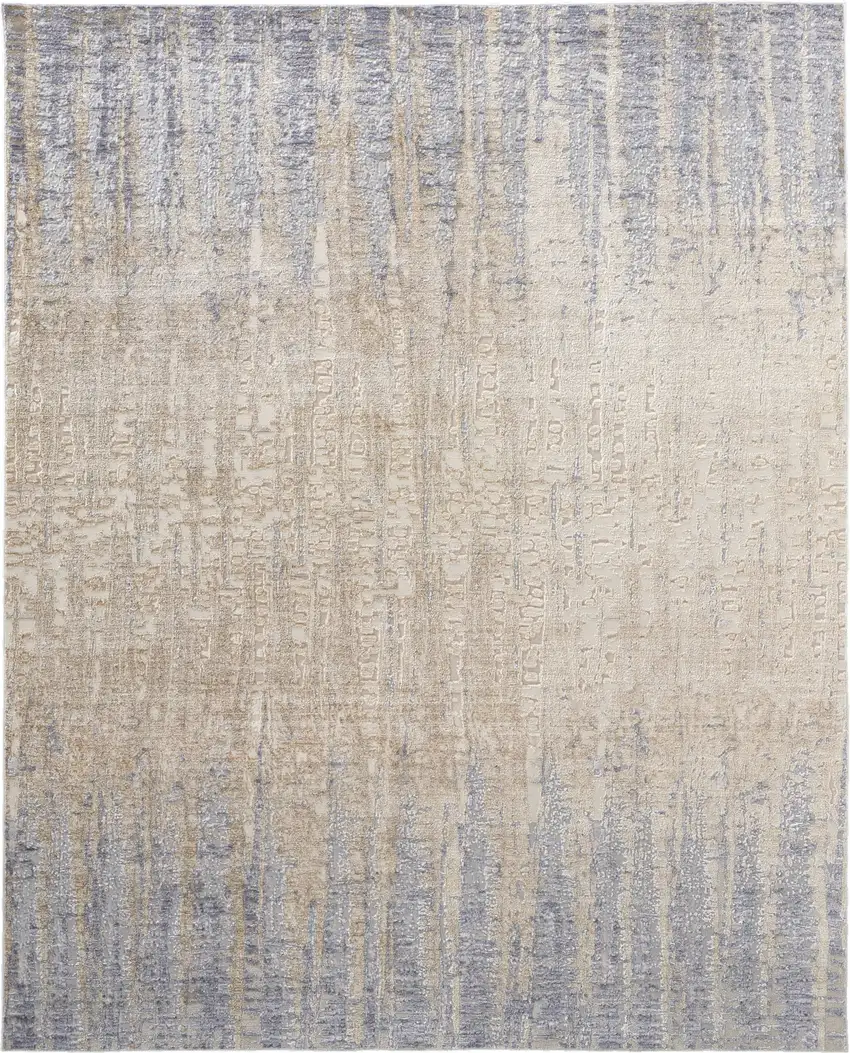 Ivory Tan and Blue Ombre Power Loom Worn Faded Area Rug Photo 2