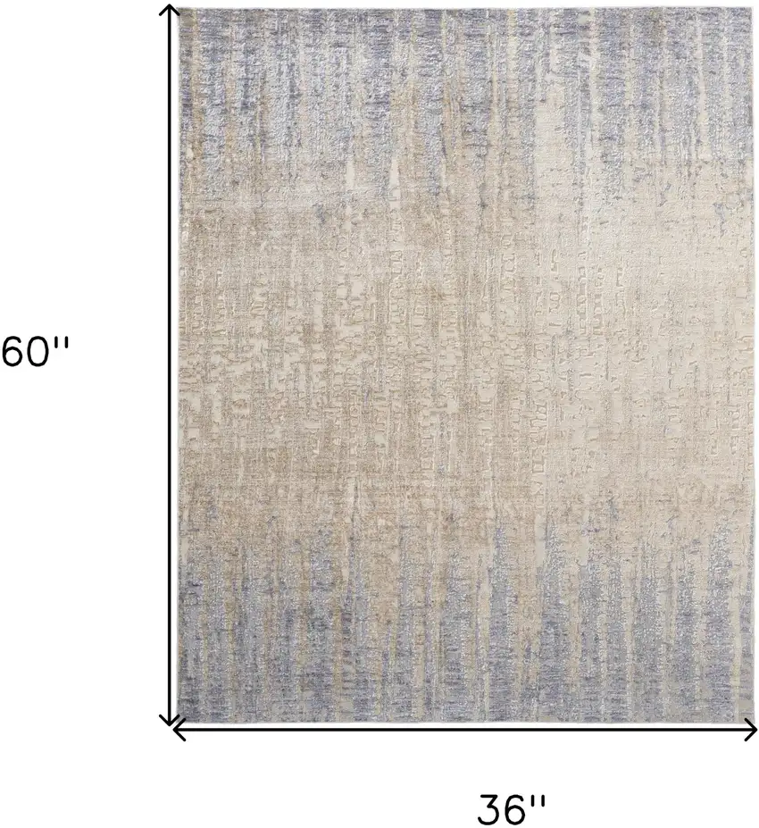 Ivory Tan and Blue Ombre Power Loom Worn Faded Area Rug Photo 3
