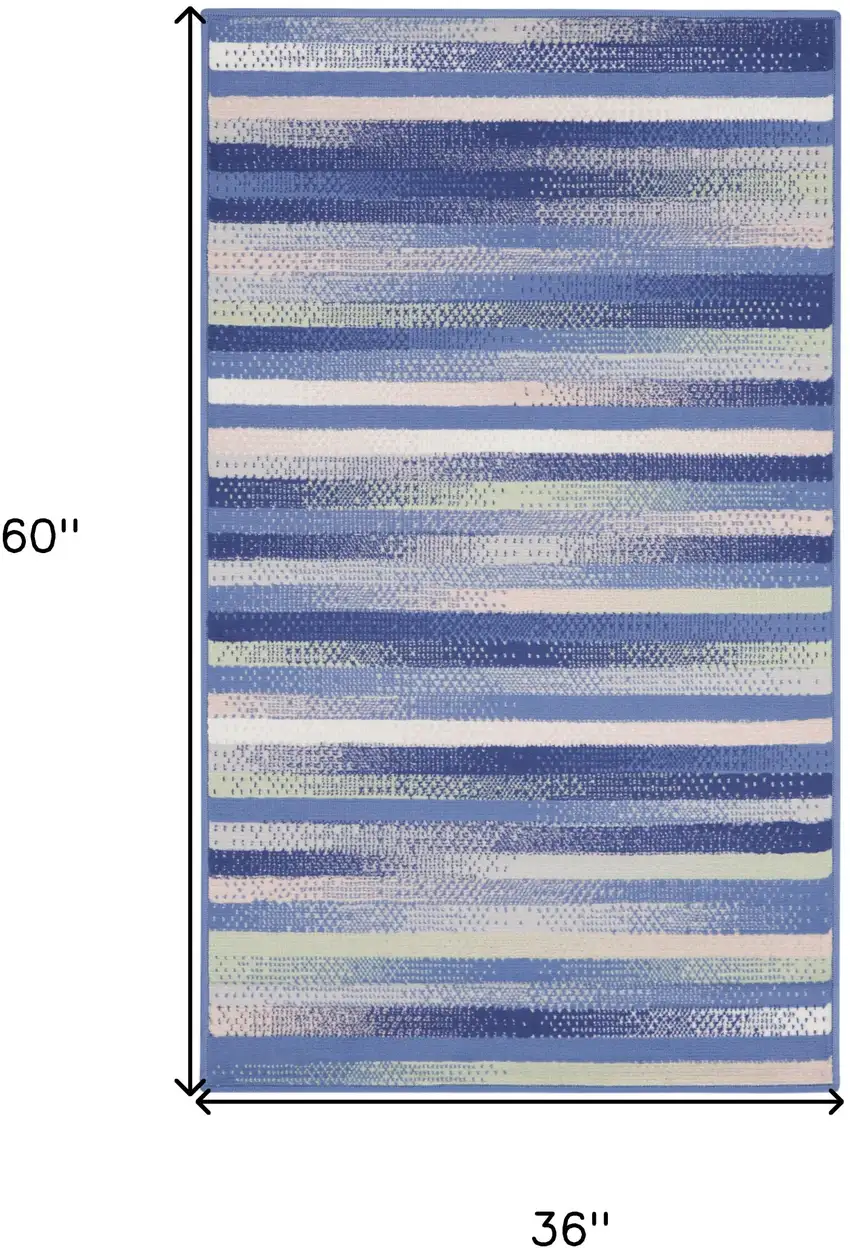 Ivory Tan and Blue Striped Area Rug Photo 3