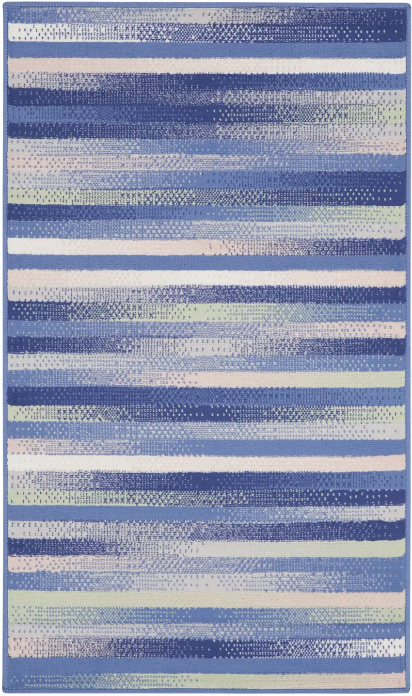 Ivory Tan and Blue Striped Area Rug Photo 2