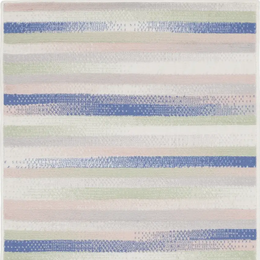 Ivory Tan and Blue Striped Area Rug Photo 7
