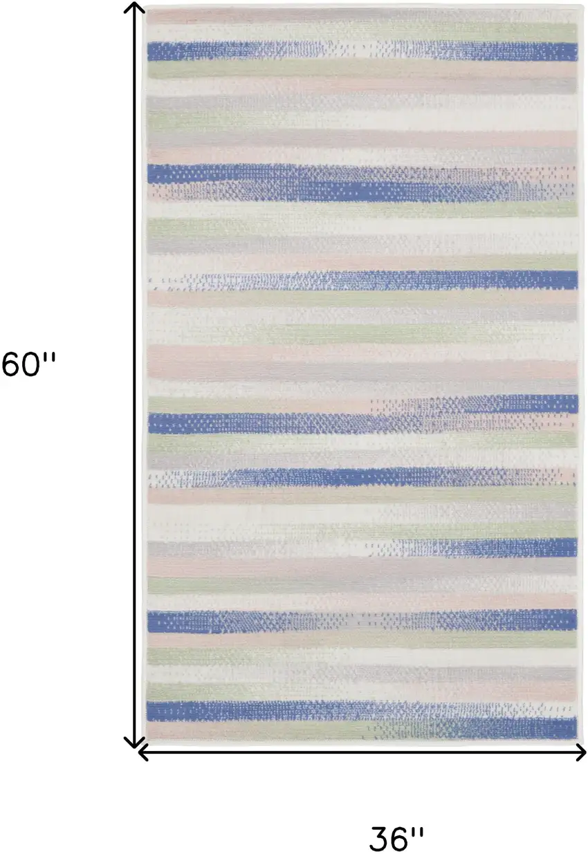 Ivory Tan and Blue Striped Area Rug Photo 3