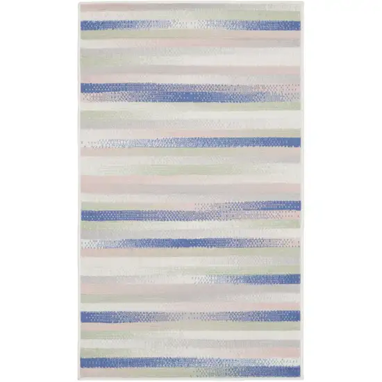 Ivory Tan and Blue Striped Area Rug Photo 1