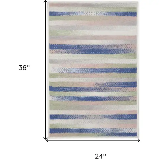 Ivory Tan and Blue Striped Area Rug Photo 3