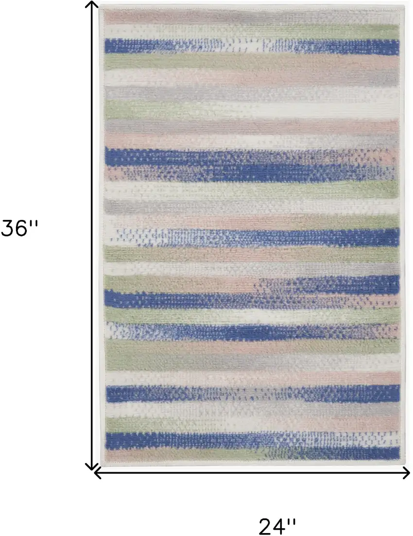 Ivory Tan and Blue Striped Area Rug Photo 3