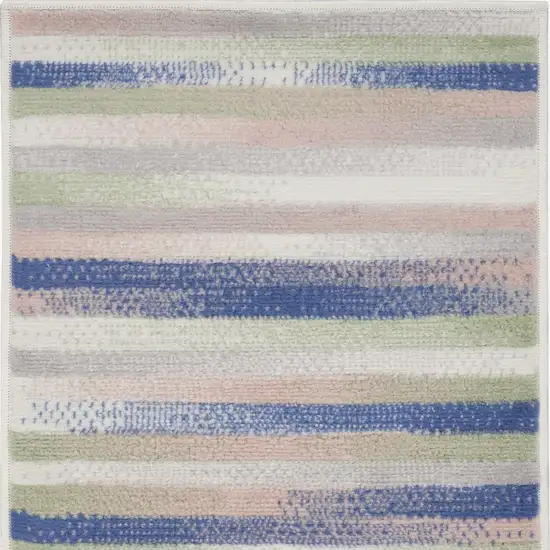Ivory Tan and Blue Striped Area Rug Photo 6