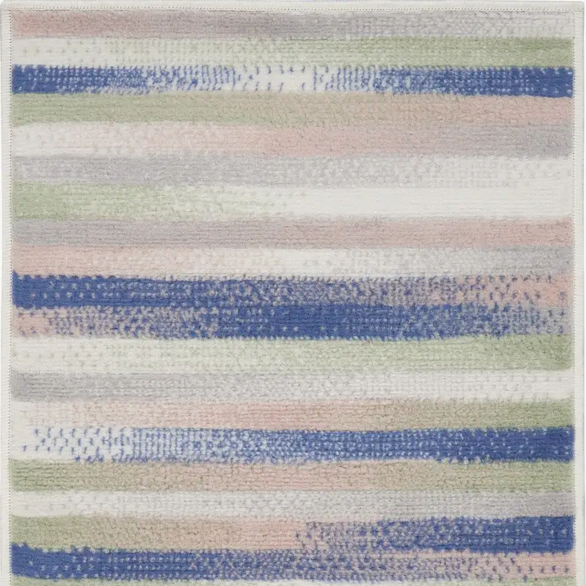 Ivory Tan and Blue Striped Area Rug Photo 6