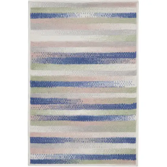Ivory Tan and Blue Striped Area Rug Photo 7